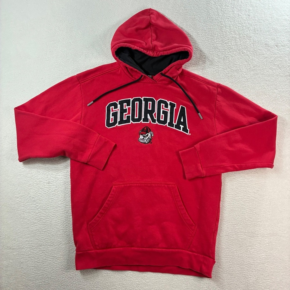 Champion Georgia Bulldogs Hoodie Mens Medium Red Sweatshirt NCAA Embroidered Y2K